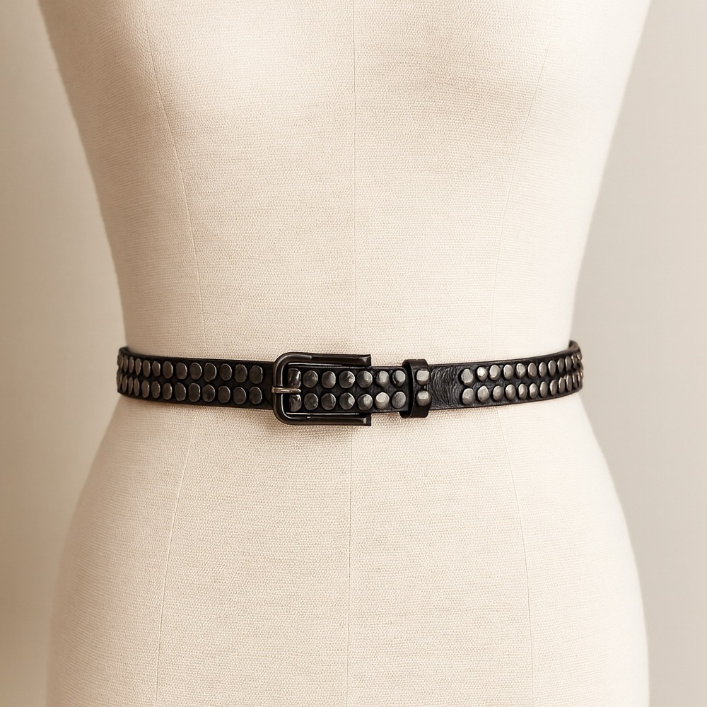 DANIER Studded Leather Belt Gunmetal Punk Boho Festival